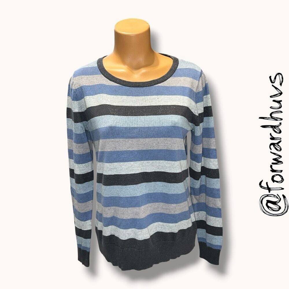 Liz Claiborne Blue Gray Striped Knit Sweater L